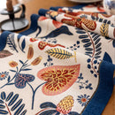 35x240cm Blue Pastoral Table Runner - Spring Floral Oil Painting Style with Tassels