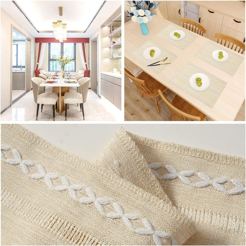 4 Pcs Green Woven Placemats - Heat Resistant Kitchen Table Mats, Coffee Tea Cup Coasters, Linen Blend Dining Decor