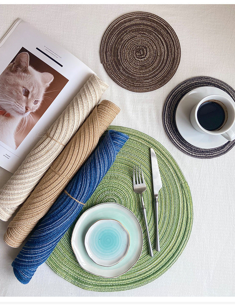 8 Pcs Khaki Woven Round Placemat - Non-Slip, Heat-Resistant Dining Table Mat,  30cm