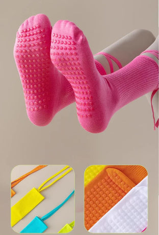 3 Pcs White Non-Slip Yoga Socks with Cross Straps - Cotton Pilates Dance Socks for Women, Lightweight Comfort