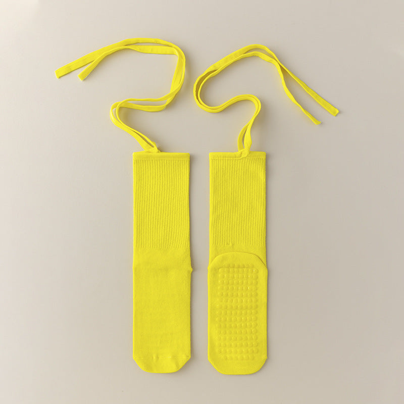 3 Pcs Yellow Non-Slip Yoga Socks with Cross Straps - Cotton Pilates Dance Socks for Women, Lightweight Comfort