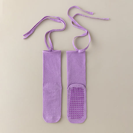 3 Pcs Purple Non-Slip Yoga Socks with Cross Straps - Cotton Pilates Dance Socks for Women, Lightweight Comfort