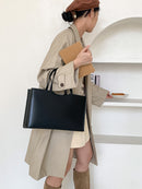 Coffee Large Capacity Tote Bag - Minimalist PU Leather Handbag for Daily Commute