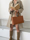Brown Large Capacity Tote Bag - Minimalist PU Leather Handbag for Daily Commute