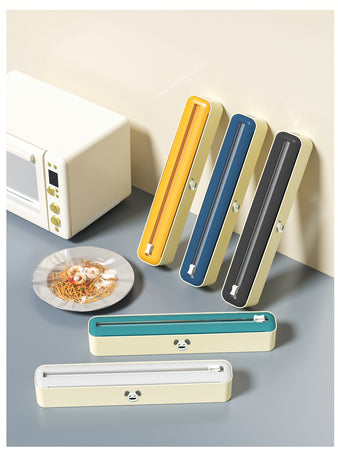 2 Pcs Beige And white Bidirectional Cling Film Cutter - Reusable Wrap Dispenser for Cling Film, Foil, and Parchment, 36x7x5cm (Cling Film Not Included)