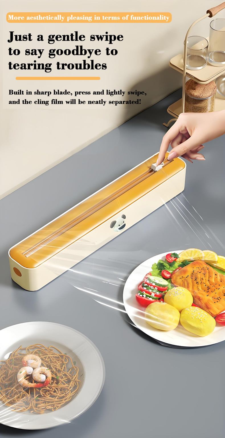 2 Pcs Beige And Black Bidirectional Cling Film Cutter - Reusable Wrap Dispenser for Cling Film, Foil, and Parchment, 36x7x5cm (Cling Film Not Included)