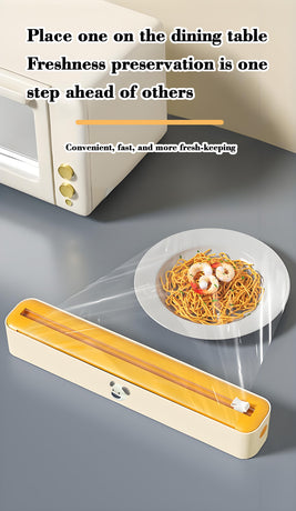 2 Pcs Beige And Black Bidirectional Cling Film Cutter - Reusable Wrap Dispenser for Cling Film, Foil, and Parchment, 36x7x5cm (Cling Film Not Included)