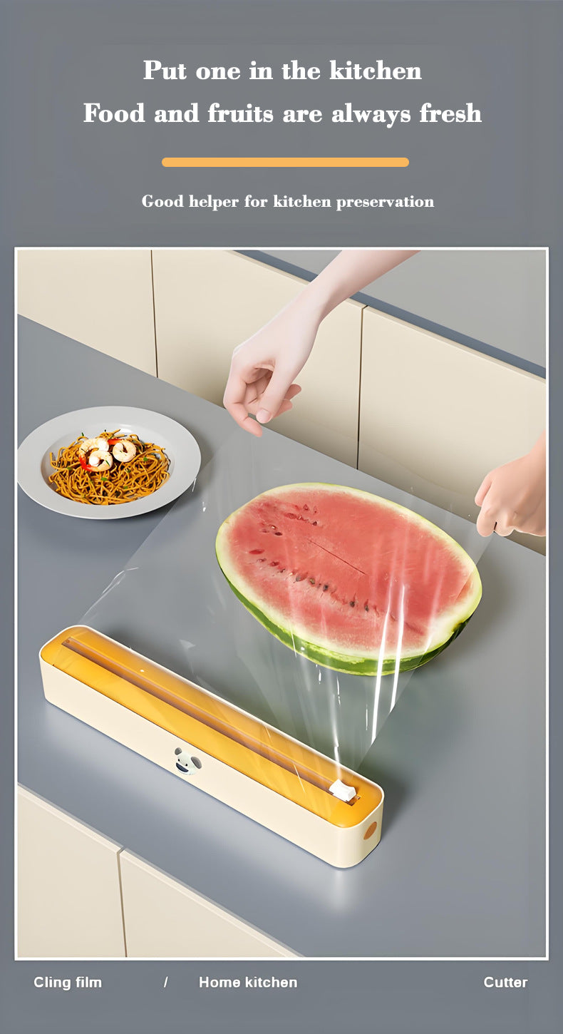 2 Pcs Beige And Black Bidirectional Cling Film Cutter - Reusable Wrap Dispenser for Cling Film, Foil, and Parchment, 36x7x5cm (Cling Film Not Included)