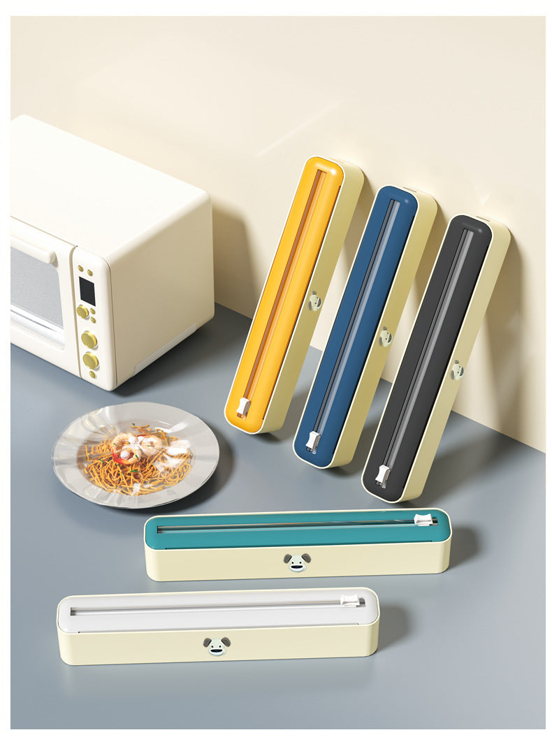 2 Pcs Beige And Yellow Bidirectional Cling Film Cutter - Reusable Wrap Dispenser for Cling Film, Foil, and Parchment, 36x7x5cm (Cling Film Not Included)