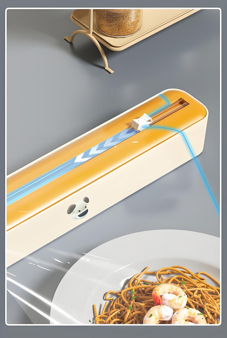 2 Pcs Beige And Green Bidirectional Cling Film Cutter - Reusable Wrap Dispenser for Cling Film, Foil, and Parchment, 36x7x5cm (Cling Film Not Included)