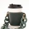 2 Pcs Khaki Detachable Chain Coffee Cup Sleeve - PU Leather Insulated Cup Holder with Handle, 16cm Top, 70g(Cup not included, only cup sleeve and chain)