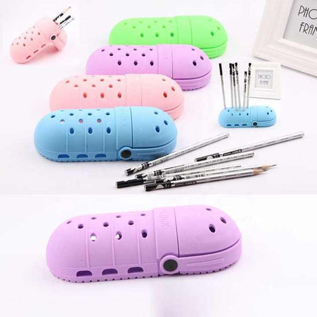 2 Pcs Purple Portable Makeup Brush Holder - Silicone Cosmetic Organizer with 21 Slots, Washable, 20x8x5cm, 170g(makeup brush not included)