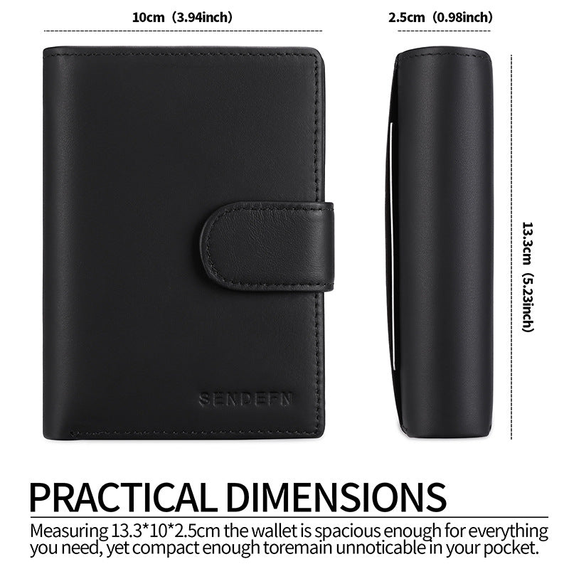 Black And Orange Men's Short Leather Wallet with RFID Protection - Genuine Cowhide Cardholder with Coin Pocket