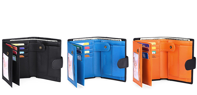 Black And Blue Men's Short Leather Wallet with RFID Protection - Genuine Cowhide Cardholder with Coin Pocket