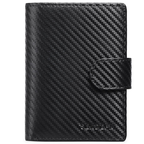Black Plaid Men's Short Leather Wallet with RFID Protection - Genuine Cowhide Cardholder with Coin Pocket