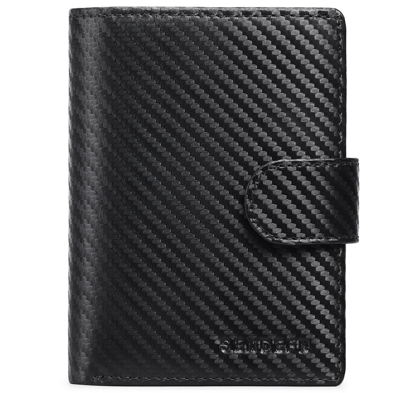 Black Plaid Men's Short Leather Wallet with RFID Protection - Genuine Cowhide Cardholder with Coin Pocket