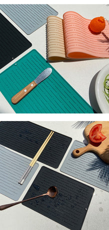 40.5*14.5CM Black Silicone Draining Mat 4-Pack - Heat-Resistant Non-Slip Kitchen and Bathroom Pad for Cups and Utensils