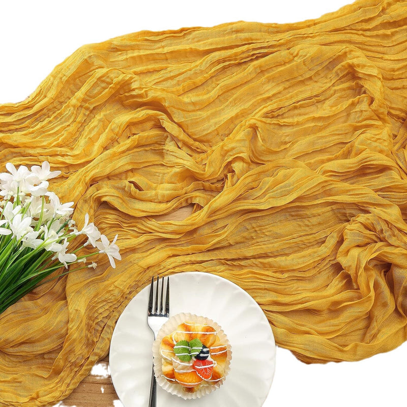 Beige Bohemian Gauze Table Runner 2-Pack - Polyester Fabric for Party and Birthday Table Decor