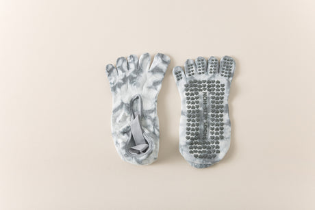 2 Pairs Yellow Tie-Dye Non-Slip Yoga Socks for Women - Five-Toe Cotton Blend Socks for Pilates and Indoor Sports