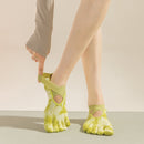 2 Pairs Yellow Tie-Dye Non-Slip Yoga Socks for Women - Five-Toe Cotton Blend Socks for Pilates and Indoor Sports