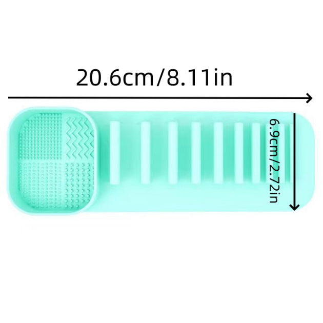 3 Pcs Khaki Silicone Makeup Brush Organizer and Cleaning Rack - Wall-Mounted Holder with Brush Cleaning Texture