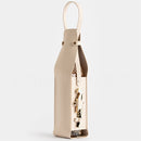 Beige Leather-Look Single Wine Bottle Carrier Bag with Handle and Side Pocket for Opener(Red wine and bottle opener are props for shooting and are not included)