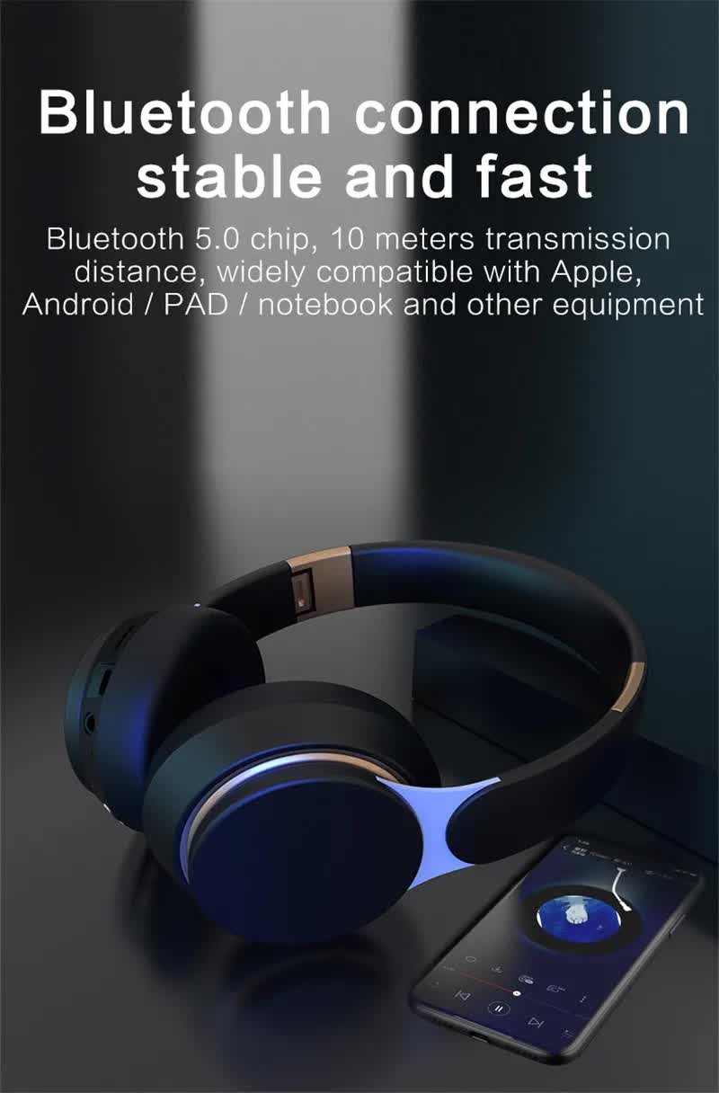 Light Green Wireless Bluetooth Headphones with Noise Reduction - Heavy Bass, Long Battery Life, TF Card Support