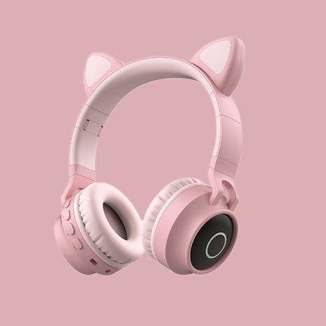 Pink Cat Ear Bluetooth Headphones with LED Lights - Wireless, Foldable