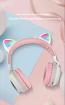 Pink Cat Ear Bluetooth Headphones with LED Lights - Wireless, Foldable