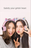 Pink Cat Ear Bluetooth Headphones with LED Lights - Wireless, Foldable