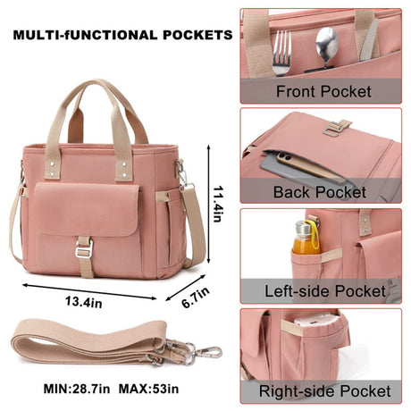 Black Spacious Insulated Lunch Bag - Wide Open Design, Removable Strap, Side Water Bottle Pockets - Perfect for Work, Picnic & Travel