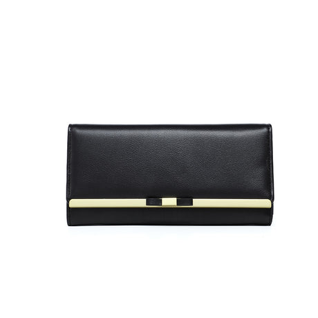 Black Elegant Women's Long Wallet - Clutch Purse with Zip Coin Pocket & Card Slots