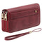 Red Double Zipper Women's Wallet - Large Capacity Clutch Organizer with Wristlet Strap