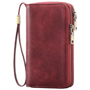 Blue Double Zipper Women's Wallet - Large Capacity Clutch Organizer with Wristlet Strap