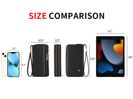 Blue Double Zipper Women's Wallet - Large Capacity Clutch Organizer with Wristlet Strap