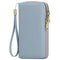 Light Blue Double Zipper Women's Wallet - Large Capacity Clutch Organizer with Wristlet Strap