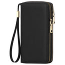 Black Double Zipper Women's Wallet - Large Capacity Clutch Organizer with Wristlet Strap