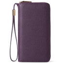 Purple Double Zipper Women's Wallet - Large Capacity Clutch Organizer with Wristlet Strap