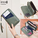 Dark Grey RFID Blocking Passport Wallet - Multi-Function Travel Organizer with Double Zipper and Crossbody Strap