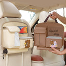 Beige Cute Cartoon Car Backseat Organizer with Multi-Pocket Storage and PP Trash Bin - 400g Lightweight PU Leather