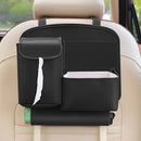 Black Car Backseat Organizer with Multi-Pocket Storage and PP Trash Bin - 400g Lightweight PU Leather
