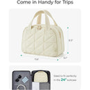 Beige Large Capacity Travel Toiletry Bag with Wide Opening - Puffy Nylon Makeup Organizer with Waterproof PVC Layer