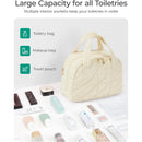 Beige Large Capacity Travel Toiletry Bag with Wide Opening - Puffy Nylon Makeup Organizer with Waterproof PVC Layer