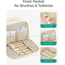 Beige Large Capacity Travel Toiletry Bag with Wide Opening - Puffy Nylon Makeup Organizer with Waterproof PVC Layer