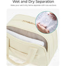 Beige Large Capacity Travel Toiletry Bag with Wide Opening - Puffy Nylon Makeup Organizer with Waterproof PVC Layer