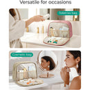 Beige Large Capacity Travel Toiletry Bag with Wide Opening - Puffy Nylon Makeup Organizer with Waterproof PVC Layer