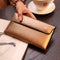 Gold Women's Genuine Leather Long Wallet - Slim Business Clutch with Snap Closure, Multi-Card Holder