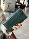 Dark Green Women's Genuine Leather Long Wallet - Slim Business Clutch with Snap Closure, Multi-Card Holder