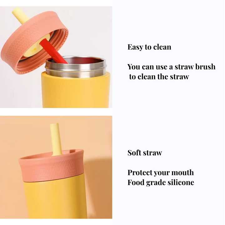 2 Pcs Pink 12oz Insulated Tumbler with Straw - 304 Stainless Steel, BPA-Free, Leak-Proof Coffee Mug for Hot and Cold Drinks