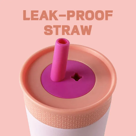 2 Pcs Pink 12oz Insulated Tumbler with Straw - 304 Stainless Steel, BPA-Free, Leak-Proof Coffee Mug for Hot and Cold Drinks